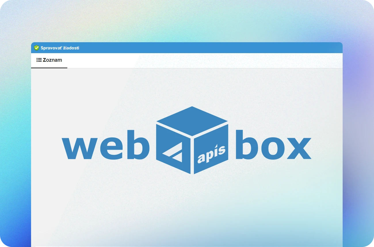 Okno Spravovať žiadosti s logom webBox
