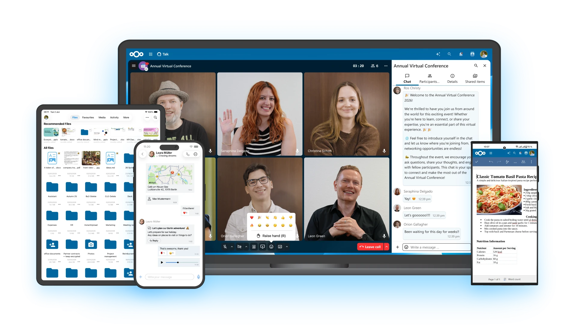 Nextcloud Hub na počítači, tabletu a mobilu